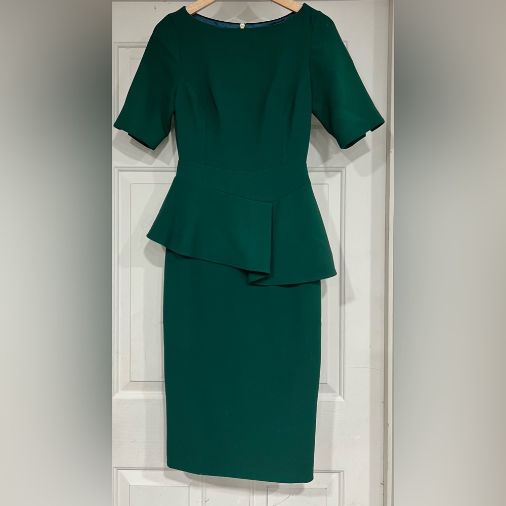 Ted Baker Emerald Green Peplum Midi Dress, Size0